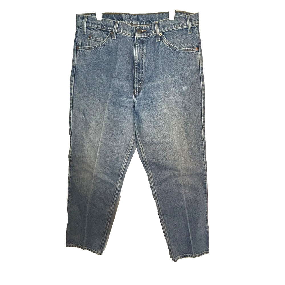 Levis 550 Relaxed Jeans Mens 38X32 Relaxed Medium Wash Starched Orange Tab VTG